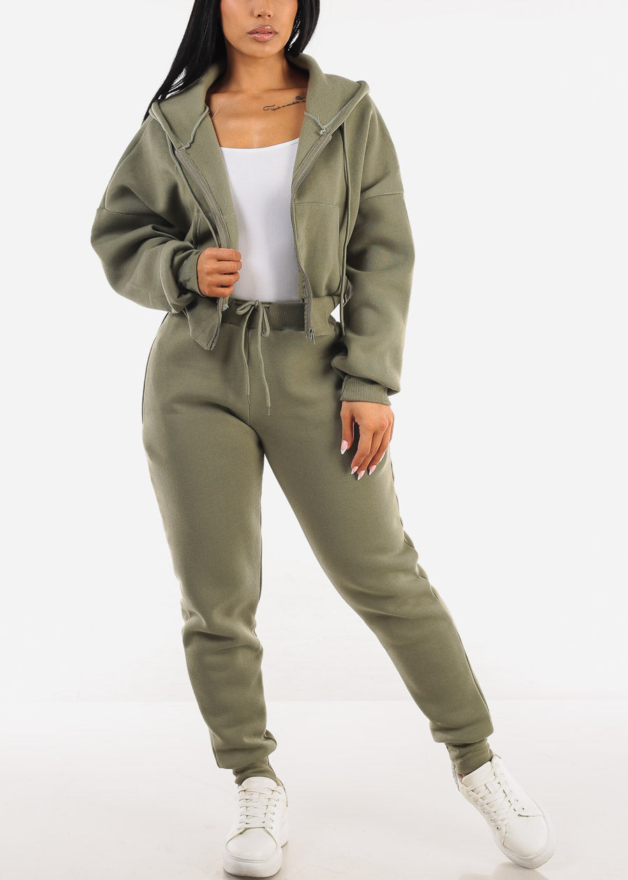 Olive Fleece Drawstring Joggers w Pockets