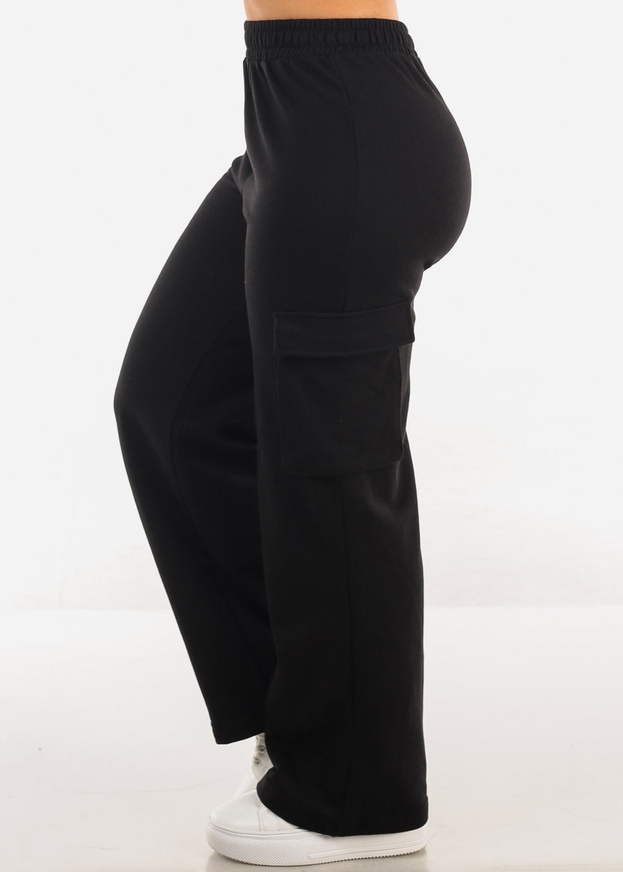 Super High Waist Wide Leg Cargo Pants Black