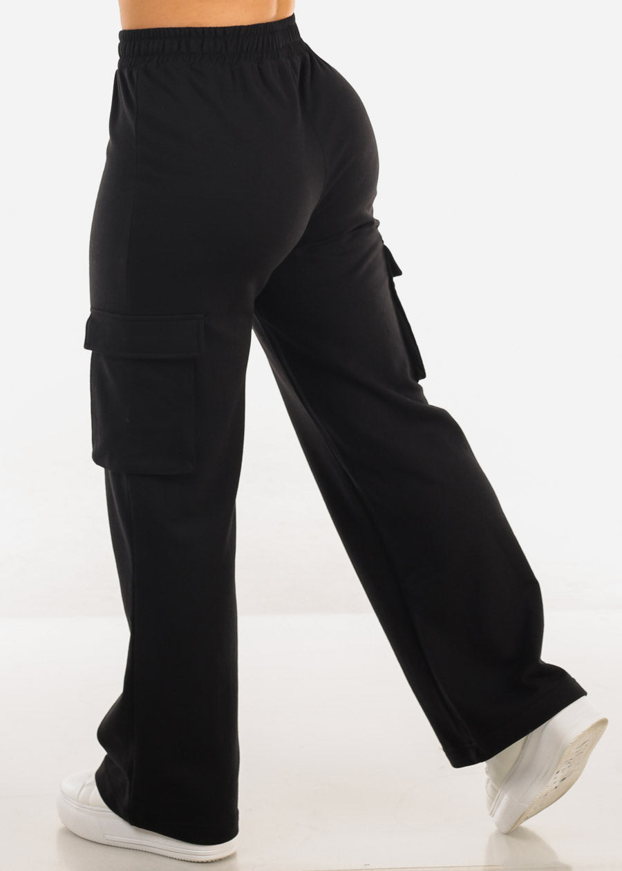 Super High Waist Wide Leg Cargo Pants Black