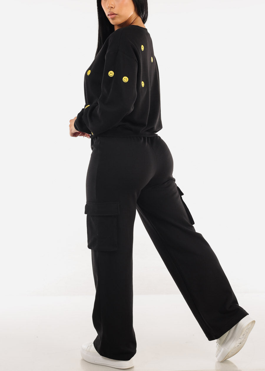 Super High Waist Wide Leg Cargo Pants Black