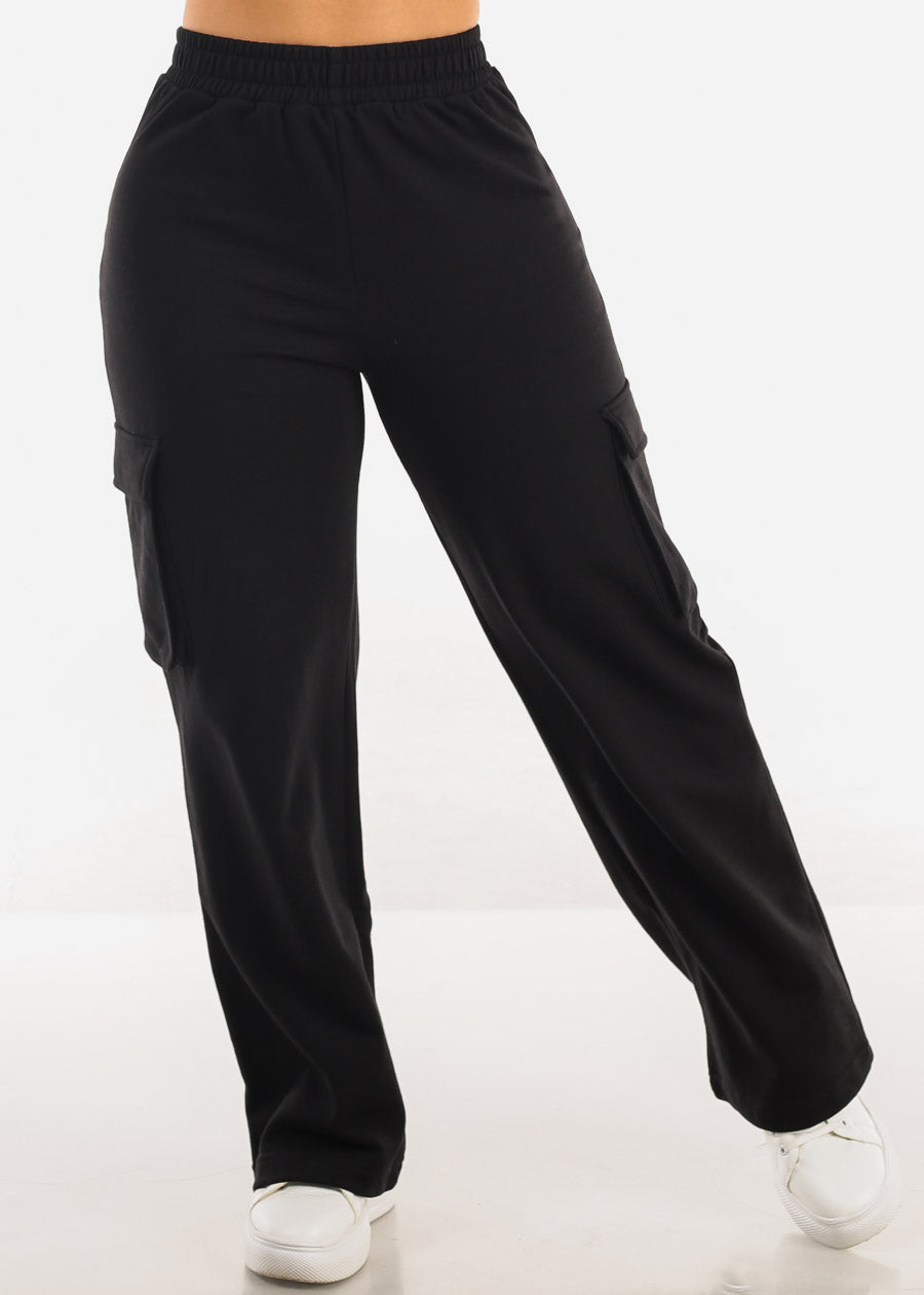 Super High Waist Wide Leg Cargo Pants Black