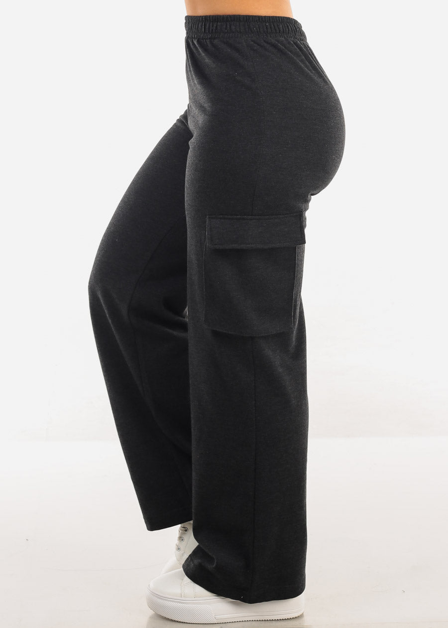 Super High Waist Wide Leg Cargo Pants Charcoal