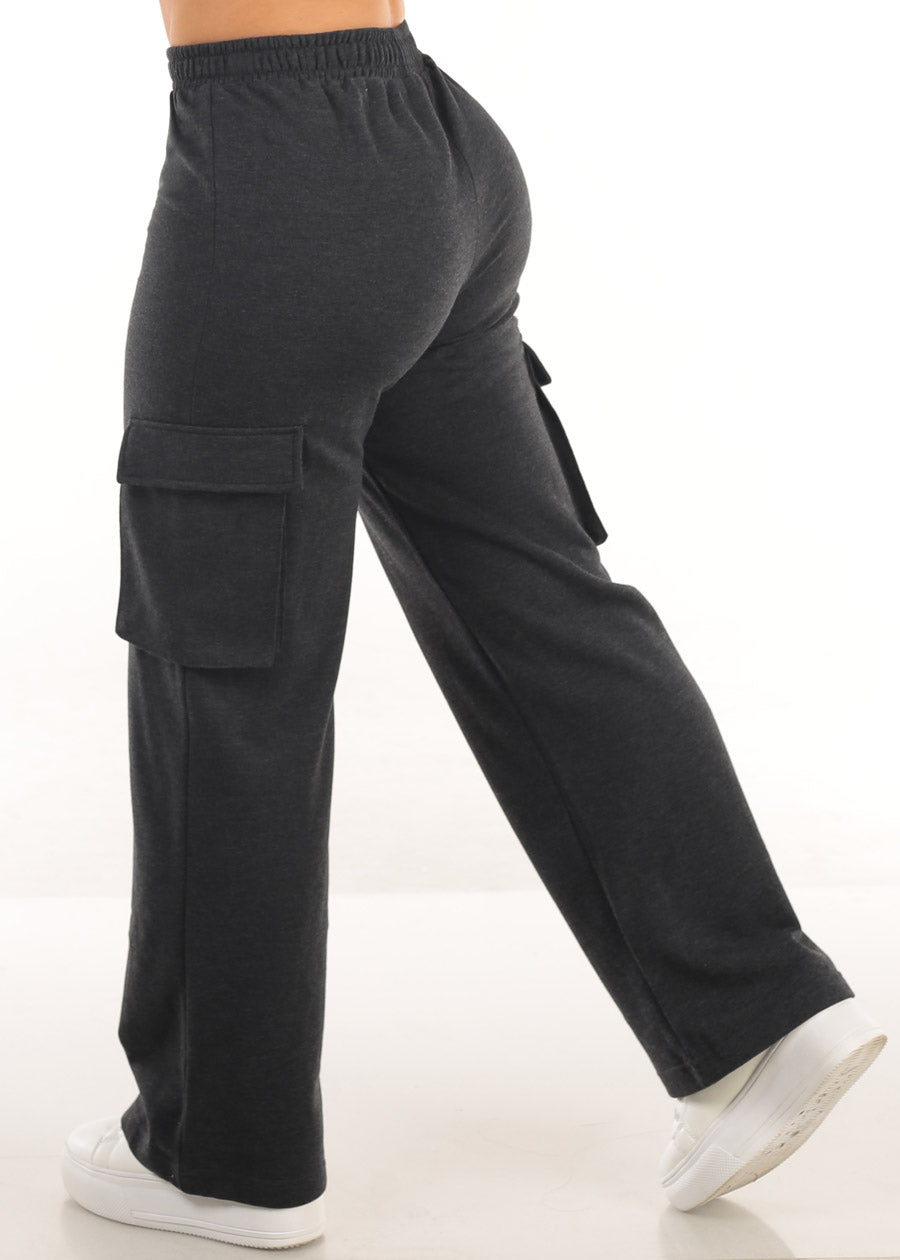 Super High Waist Wide Leg Cargo Pants Charcoal