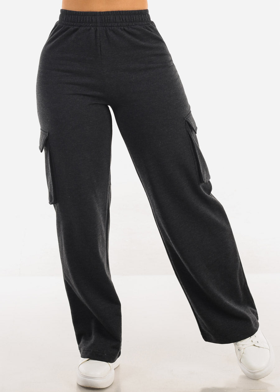 Super High Waist Wide Leg Cargo Pants Charcoal