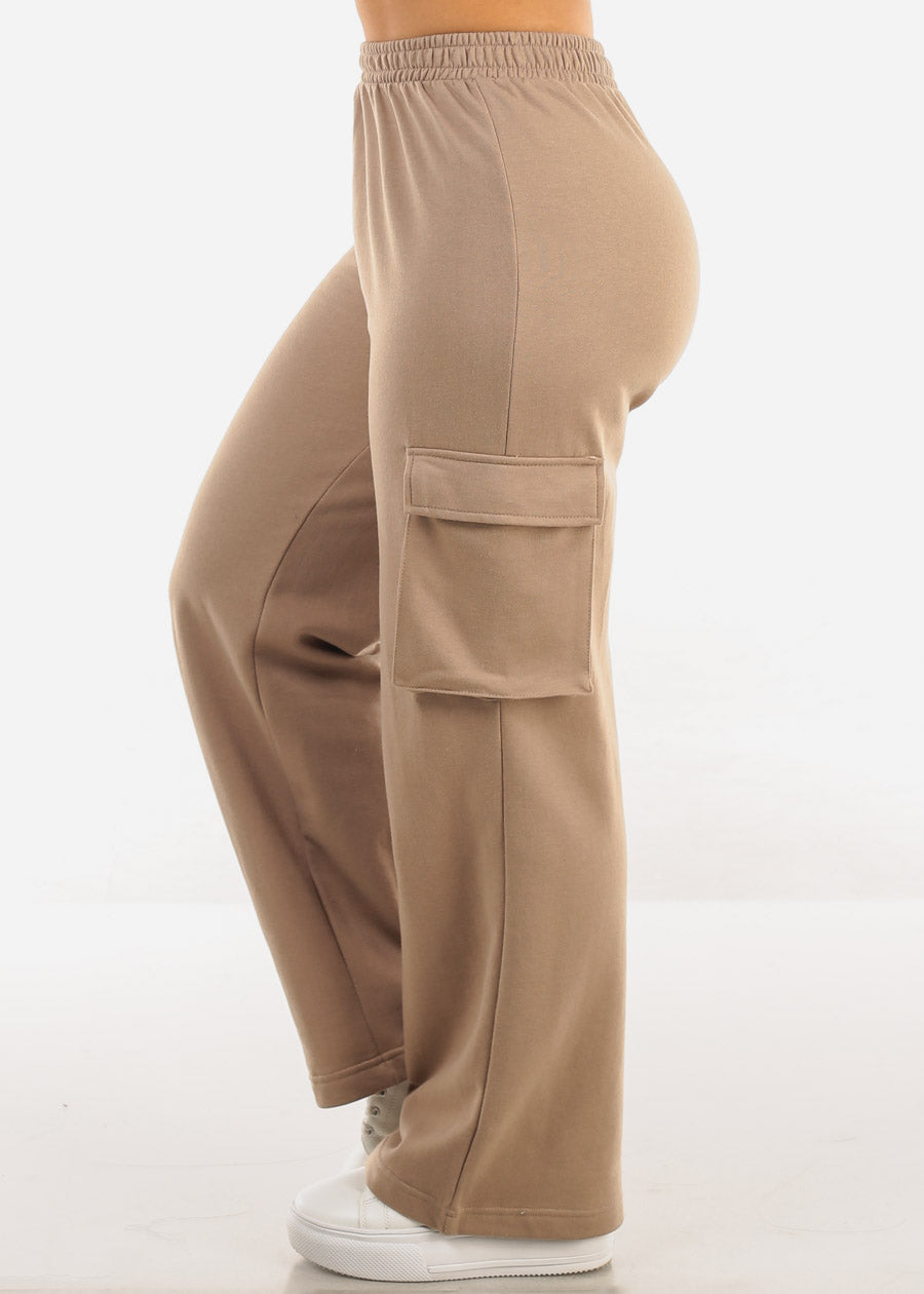 Super High Waist Wide Leg Cargo Pants Light Brown