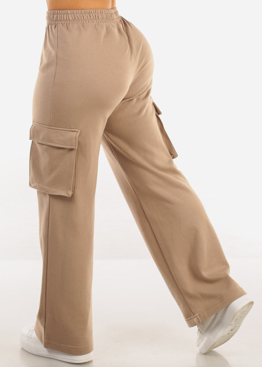 Super High Waist Wide Leg Cargo Pants Light Brown