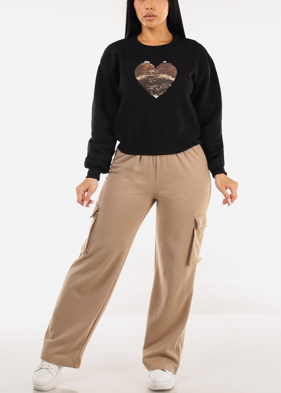 Super High Waist Wide Leg Cargo Pants Light Brown