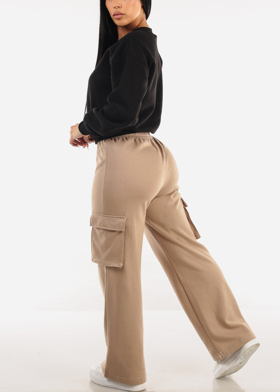 Super High Waist Wide Leg Cargo Pants Light Brown