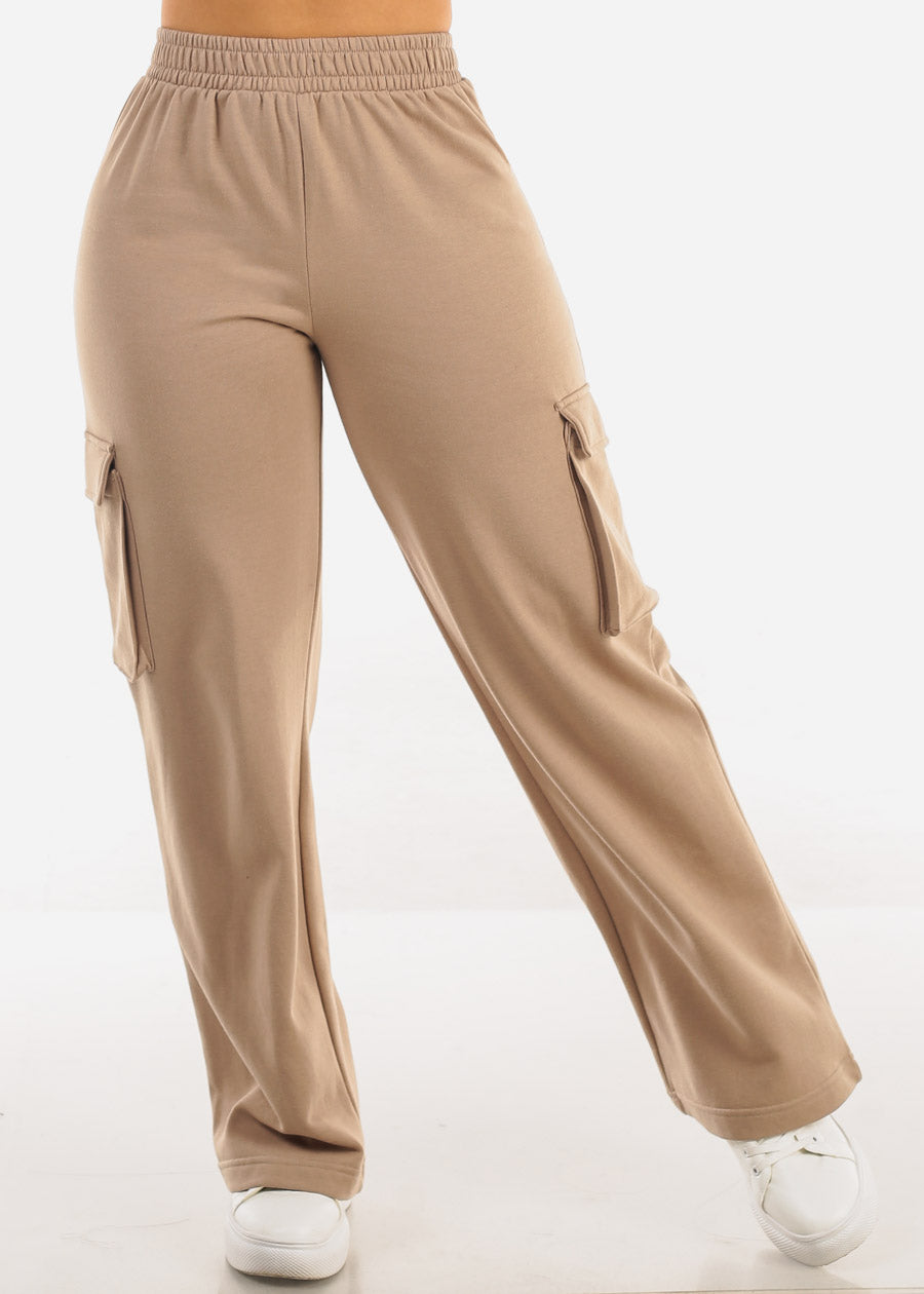 Super High Waist Wide Leg Cargo Pants Light Brown