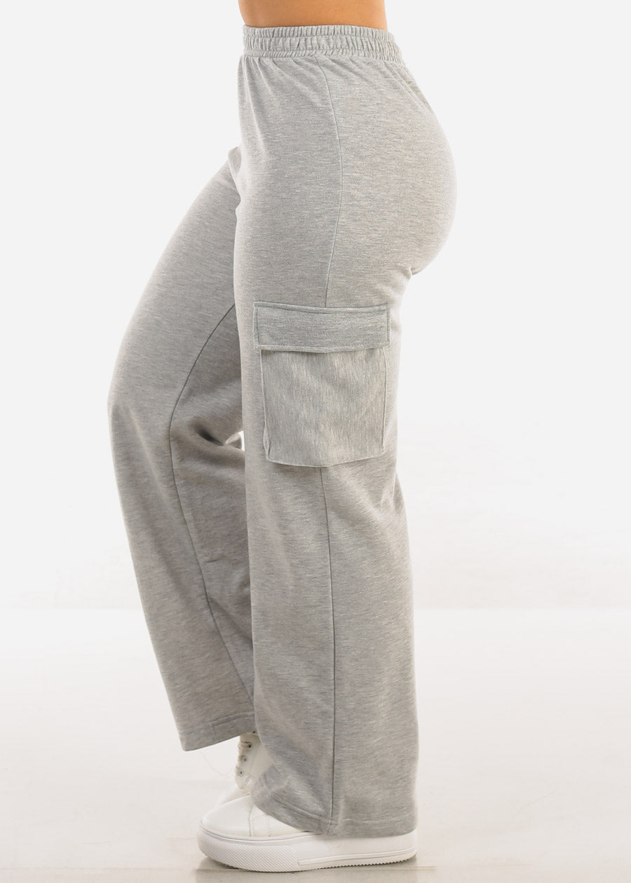 Super High Waist Wide Leg Cargo Pants Grey