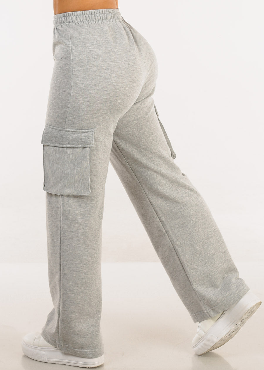 Super High Waist Wide Leg Cargo Pants Grey