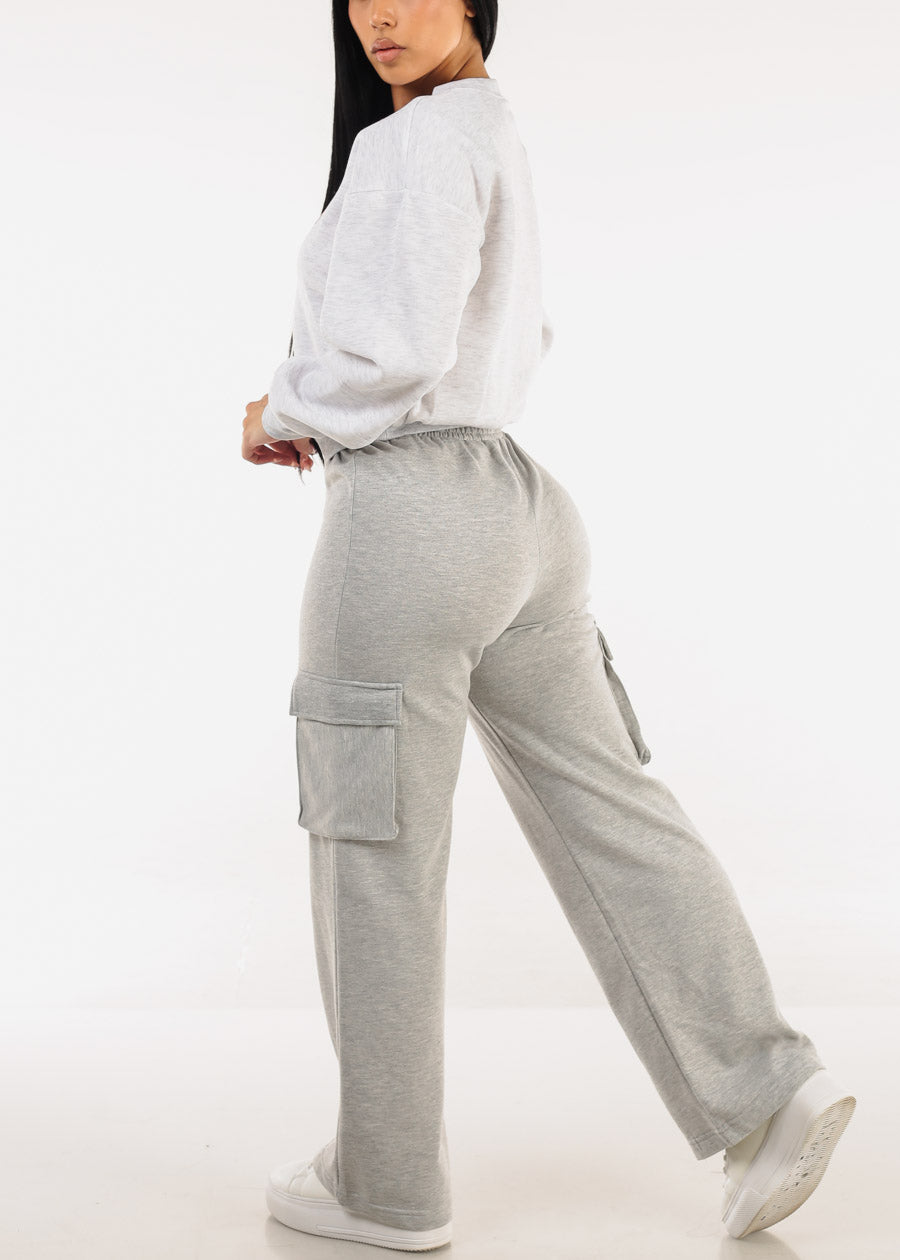 Super High Waist Wide Leg Cargo Pants Grey