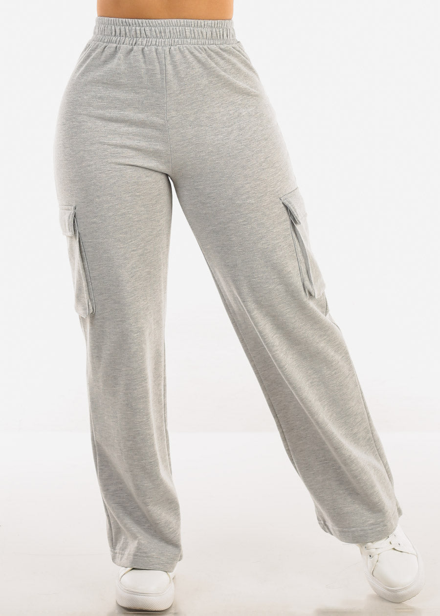 Super High Waist Wide Leg Cargo Pants Grey