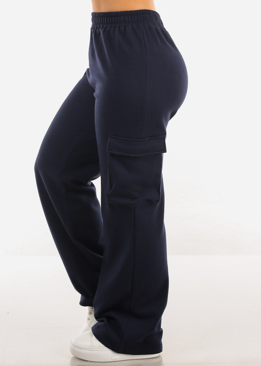 Super High Waist Wide Leg Cargo Pants Navy