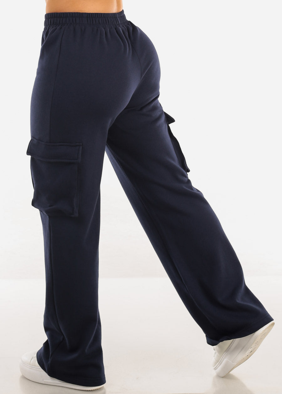 Super High Waist Wide Leg Cargo Pants Navy