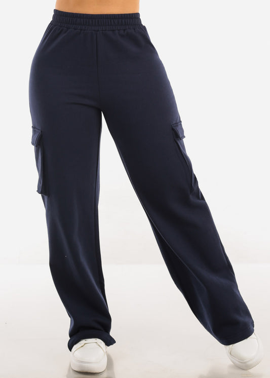 Super High Waist Wide Leg Cargo Pants Navy