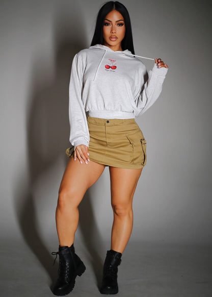 Long Sleeve Fleece Graphic Hoodie Heather Grey "Very Cherry"