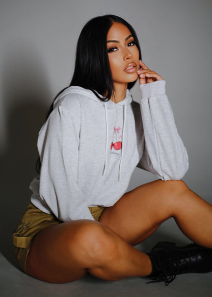 Long Sleeve Fleece Graphic Hoodie Heather Grey "Very Cherry"