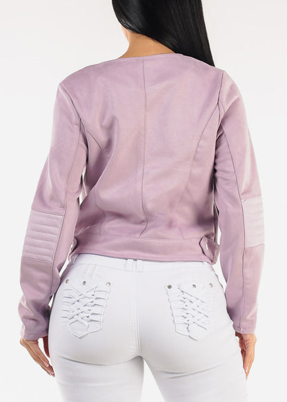 Zip Up Suede Biker Jacket Lavender