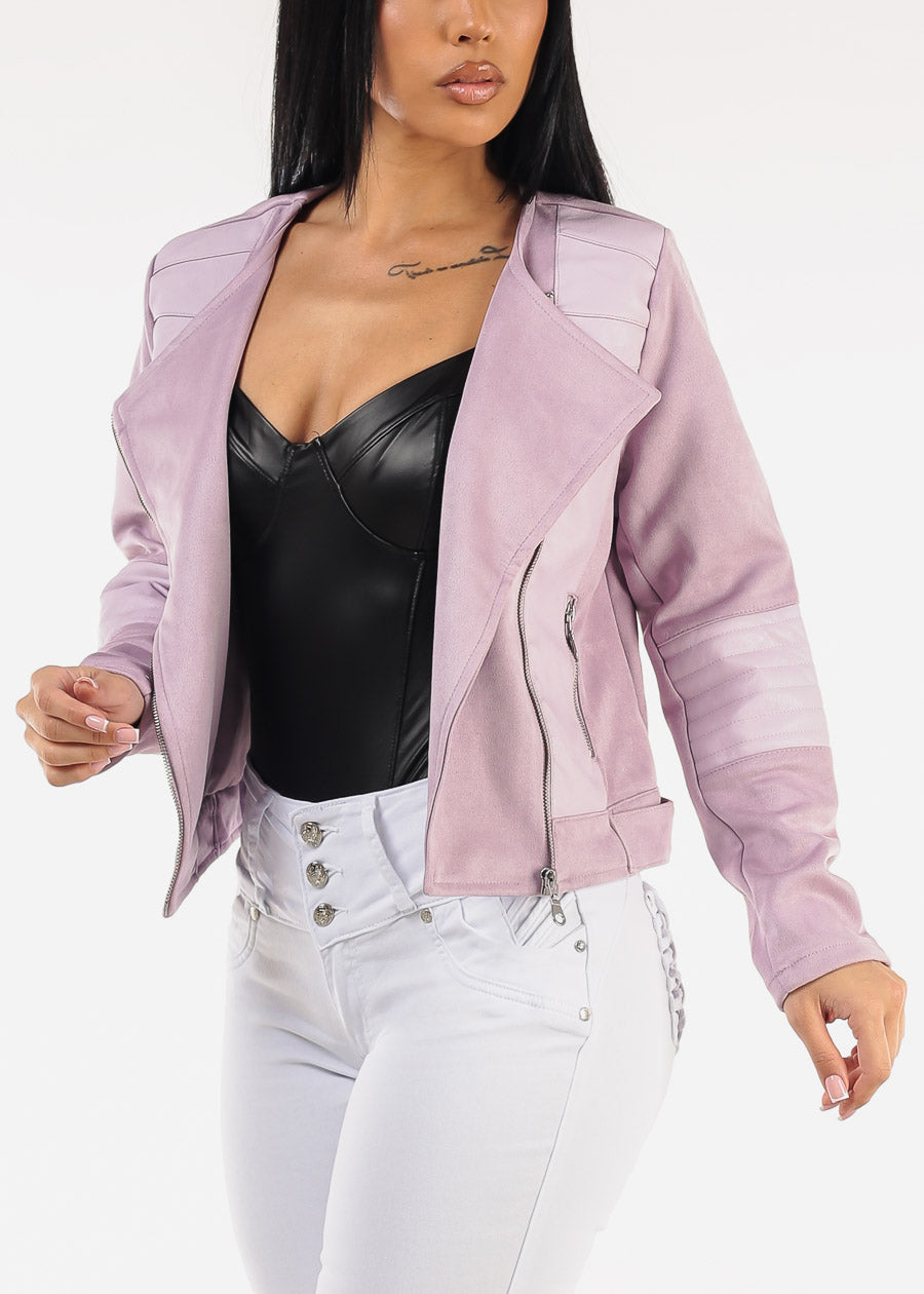 Zip Up Suede Biker Jacket Lavender
