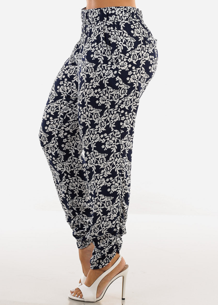 Casual Super High Waist Printed Pants Navy & White