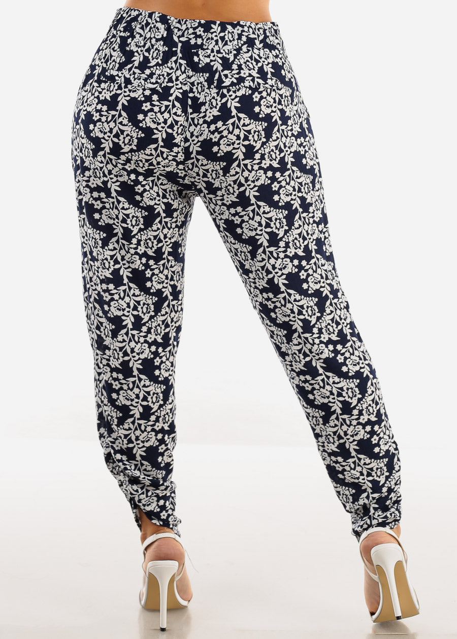 Casual Super High Waist Printed Pants Navy & White