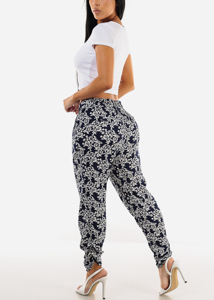 Casual Super High Waist Printed Pants Navy & White