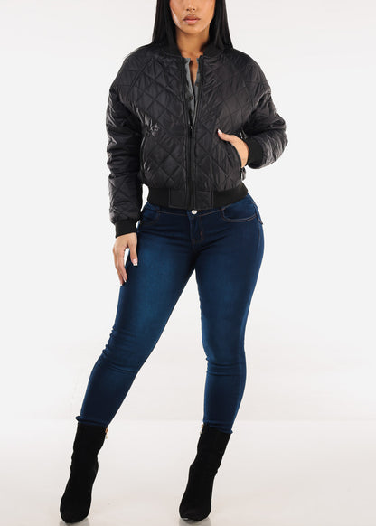Zip Up Long Sleeve Quilted Jacket Black