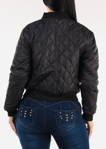 Zip Up Long Sleeve Quilted Jacket Black