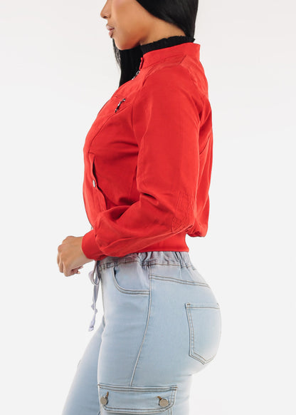 Long Sleeve Zip Up Jacket Red