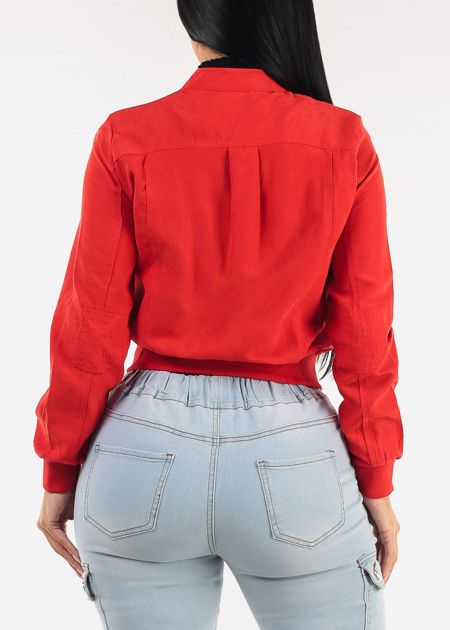 Long Sleeve Zip Up Jacket Red