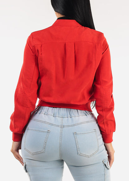 Long Sleeve Zip Up Jacket Red