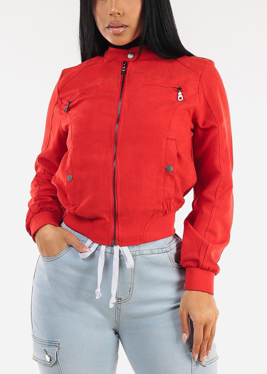 Long Sleeve Zip Up Jacket Red