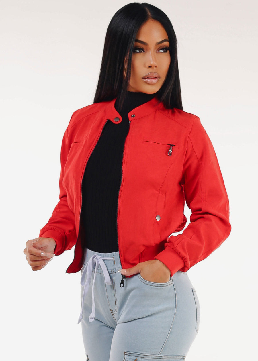 Long Sleeve Zip Up Jacket Red