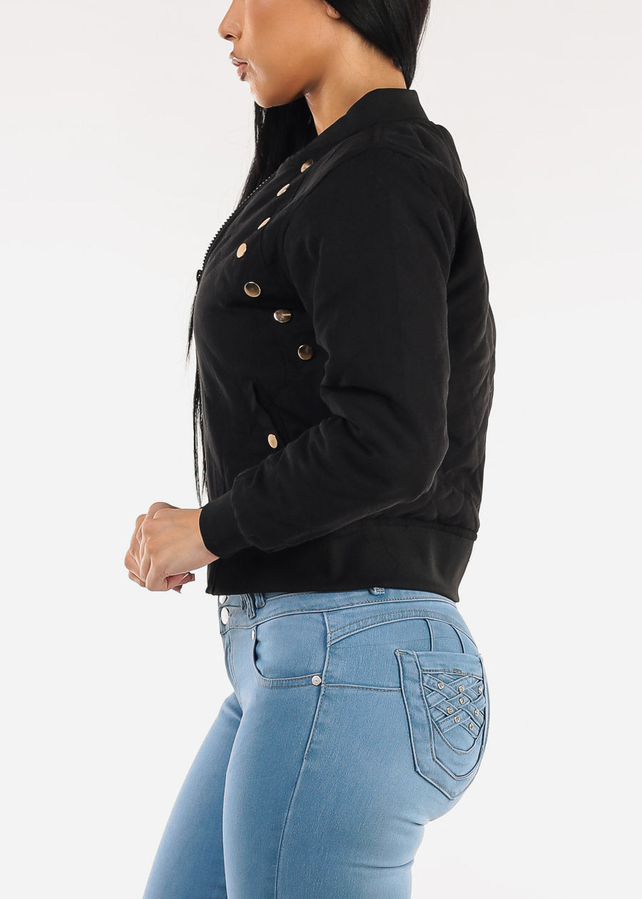 Long Sleeve Zip Up Quilted Jacket Black