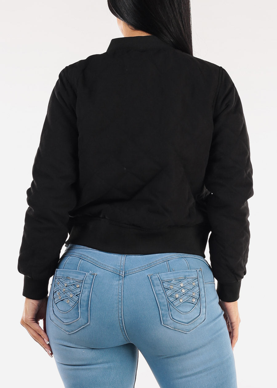 Long Sleeve Zip Up Quilted Jacket Black