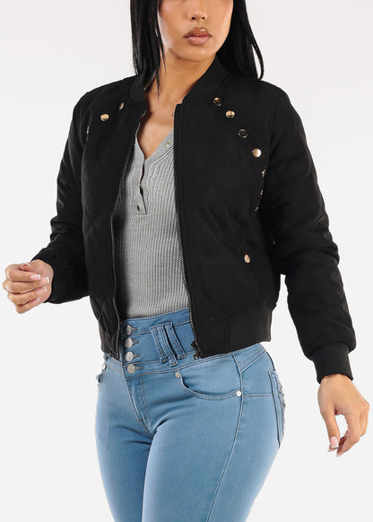 Long Sleeve Zip Up Quilted Jacket Black