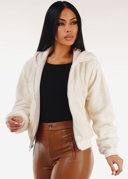Reversible Sherpa Zip Up Jacket White w Hoodie