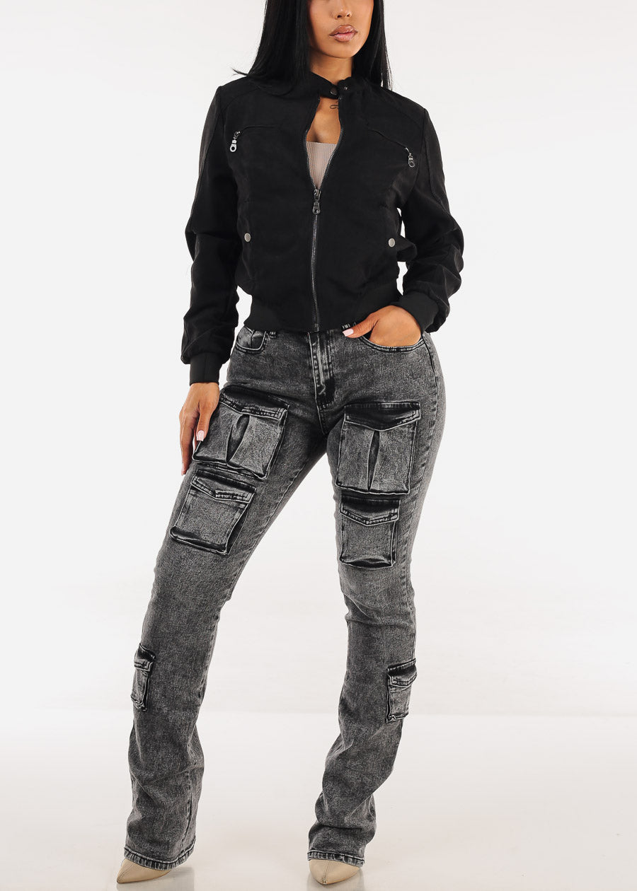 Long Sleeve Zip Up Jacket Black