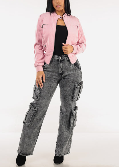 Long Sleeve Zip Up Jacket Pink