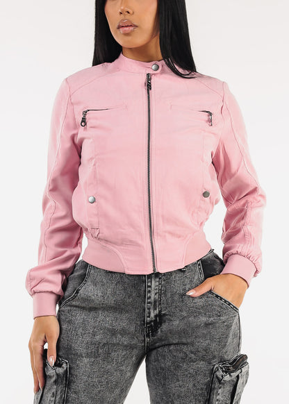 Long Sleeve Zip Up Jacket Pink