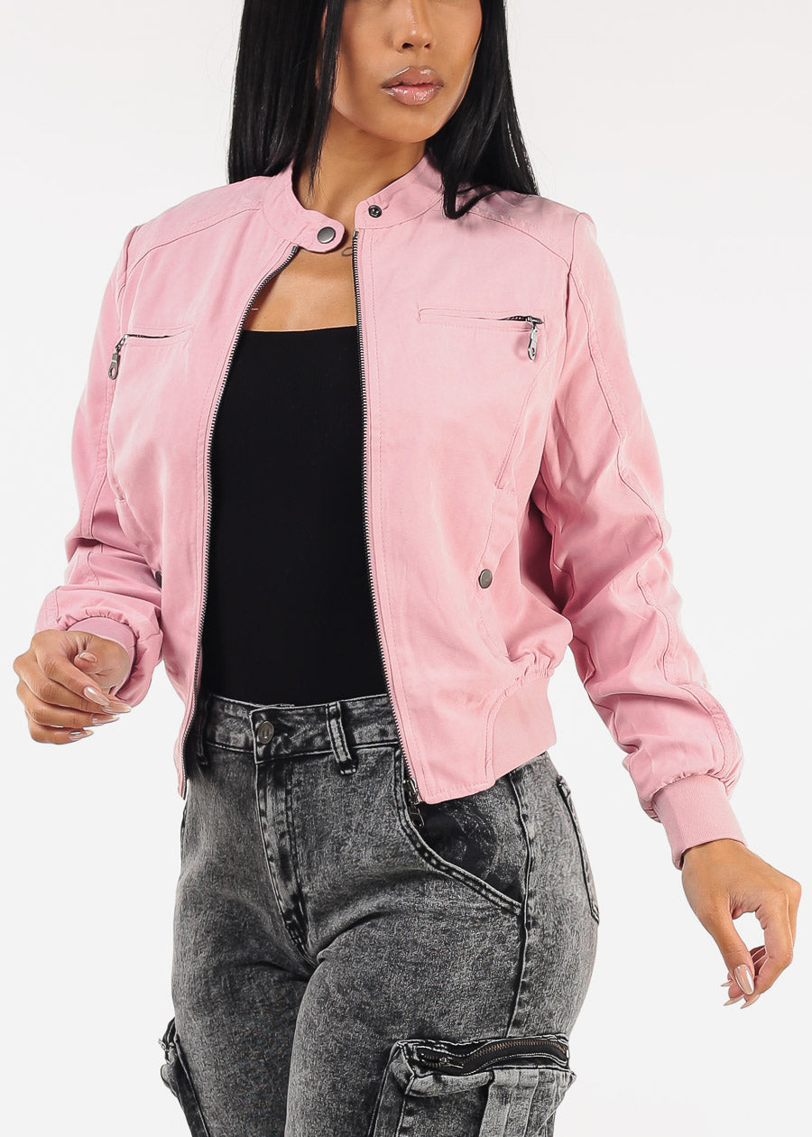 Long Sleeve Zip Up Jacket Pink