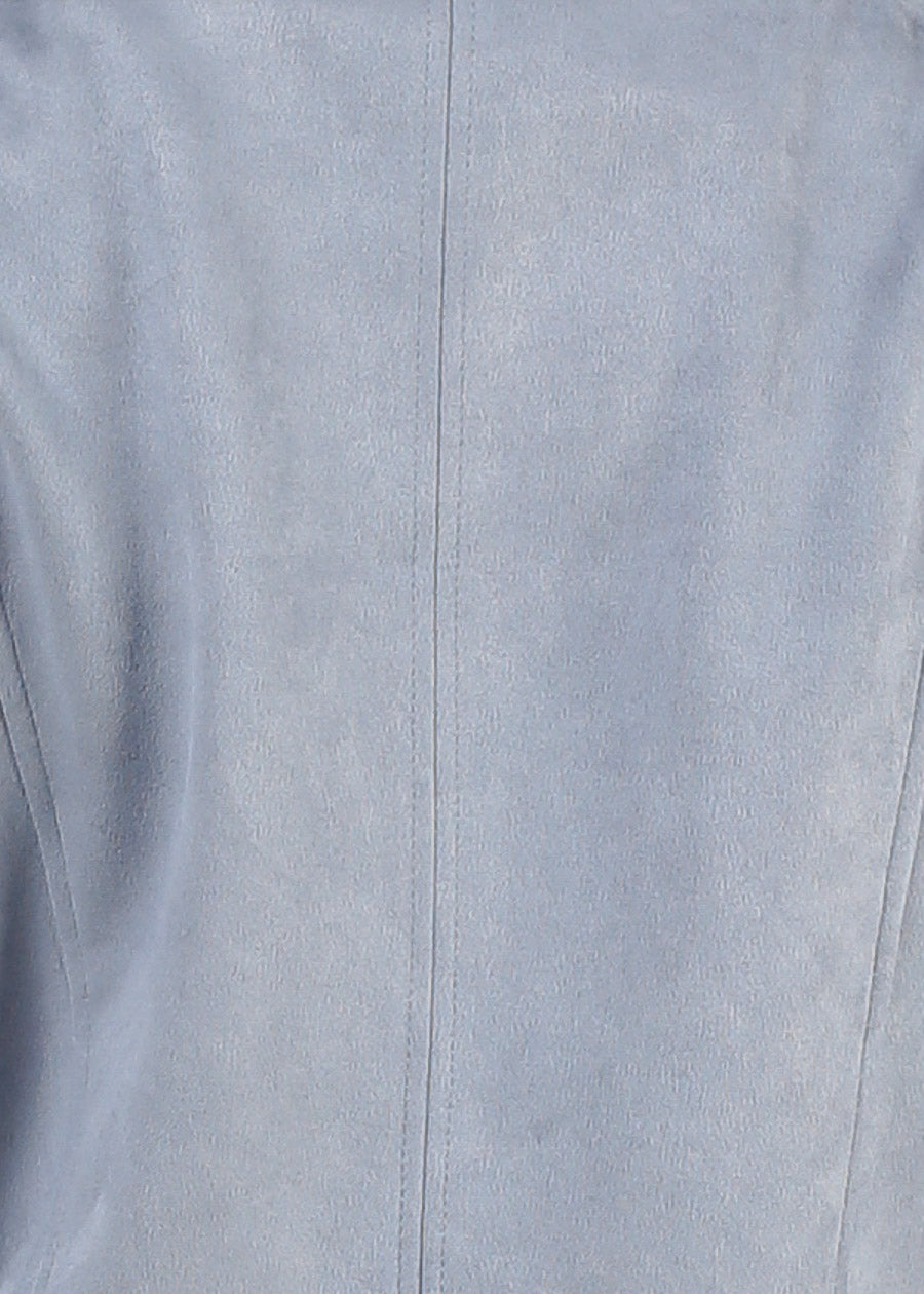 Long Sleeve Open Front Suede Moto Jacket Dusty Blue