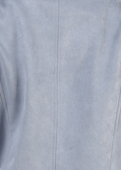 Long Sleeve Open Front Suede Moto Jacket Dusty Blue