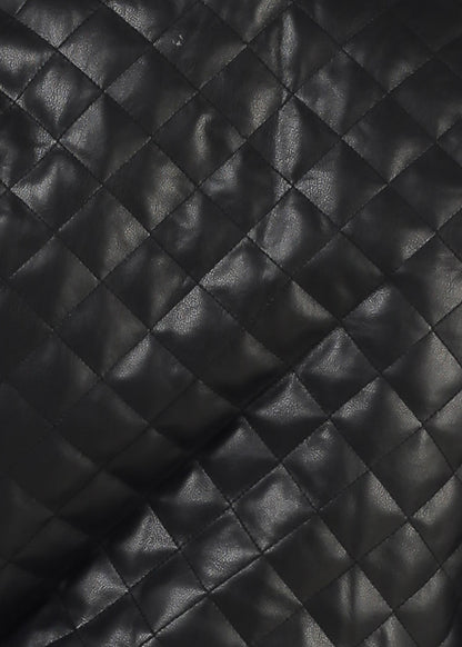 Quilted Vegan Leather Zip Up Jacket Black