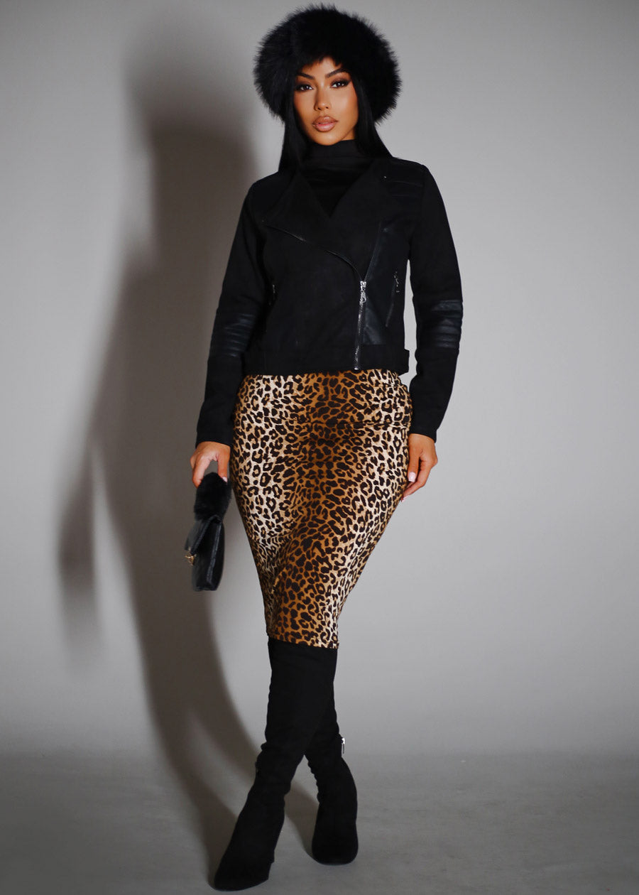 Zip Up Suede Biker Jacket Black