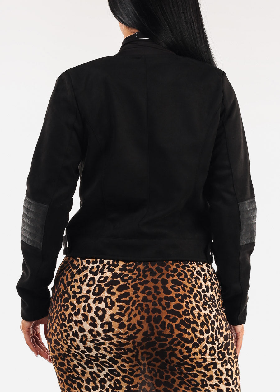 Zip Up Suede Biker Jacket Black
