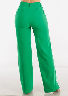 Super High Waisted Formal Straight Dress Pants Green