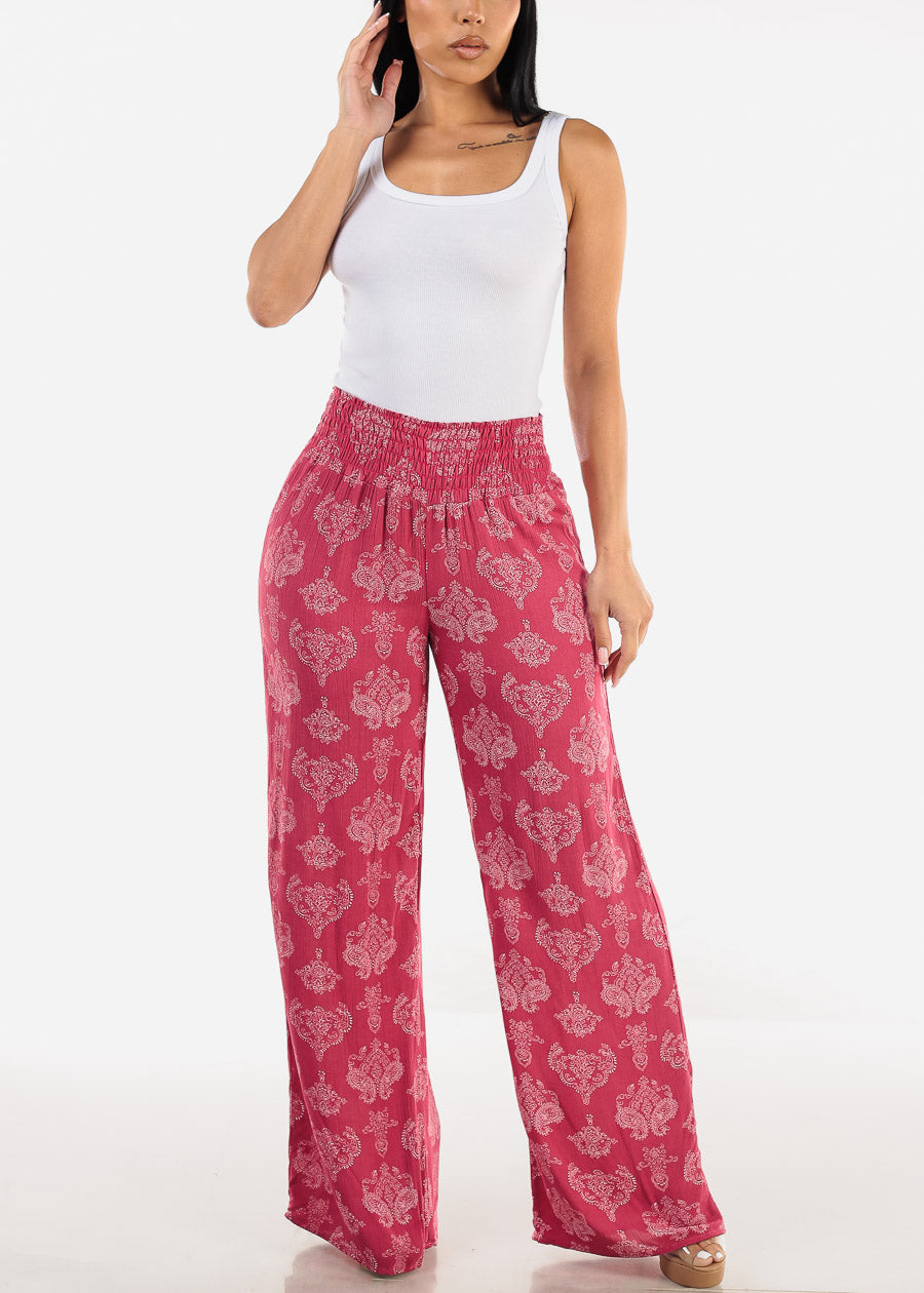 Boho Smocked Waist Floral Palazzo Pants