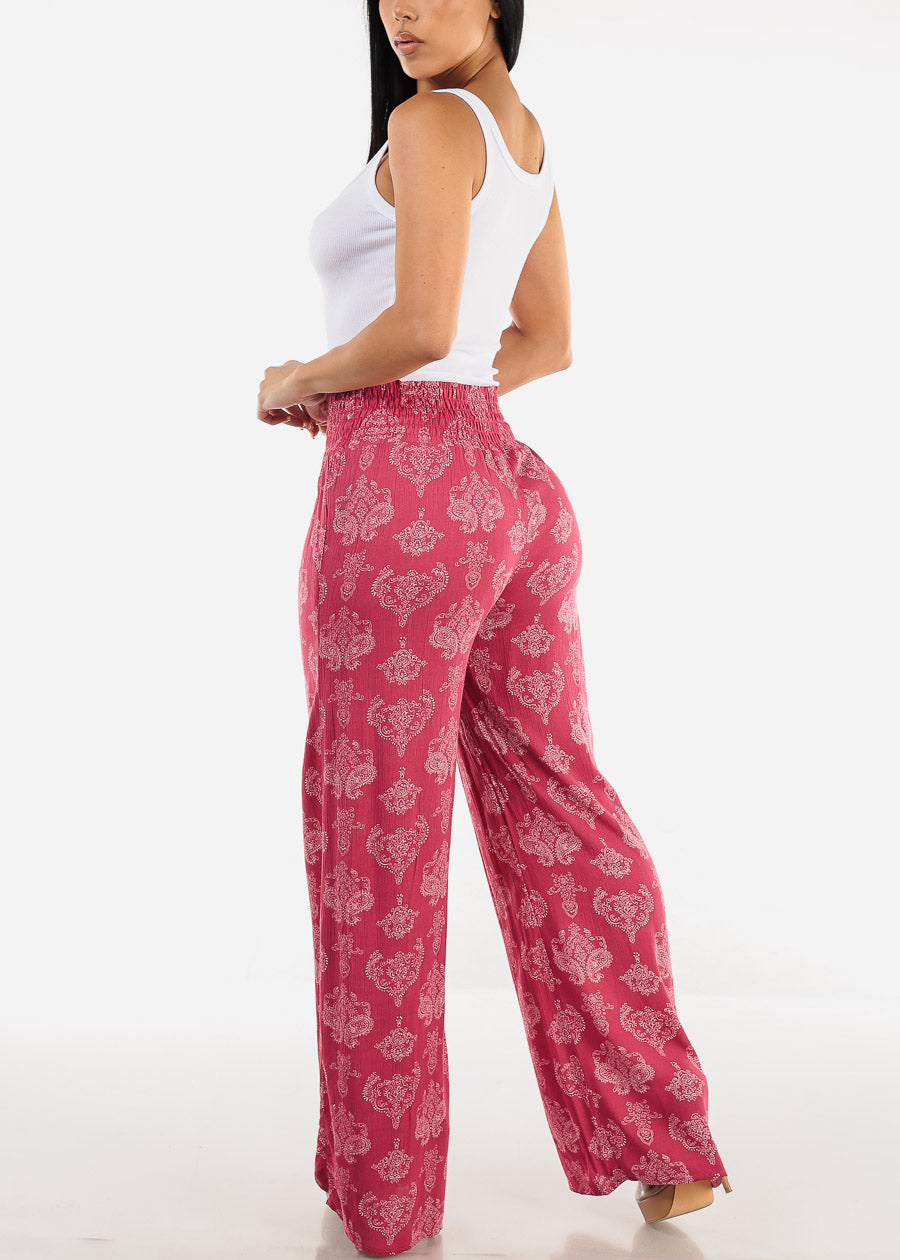 Boho Smocked Waist Floral Palazzo Pants